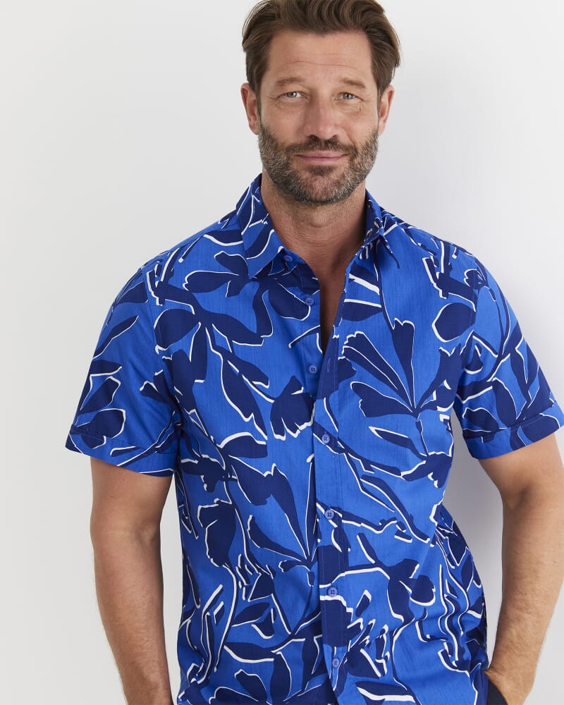 Marks Short Sleeve Cotton Shirt in NAVY MULTI