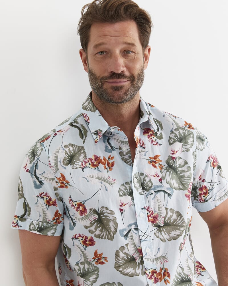 Percy Short Sleeve Cotton Shirt in BLUE MULTI