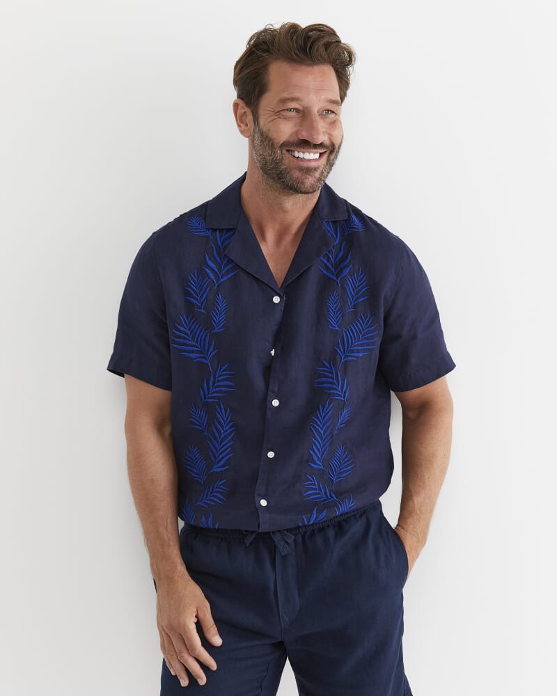 Toohey Short Sleeve Linen Shirt in NAVY
