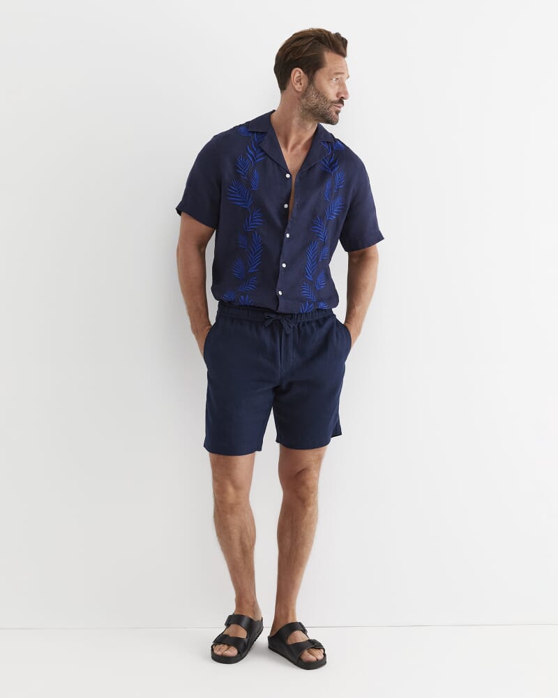 Toohey Short Sleeve Linen Shirt in NAVY