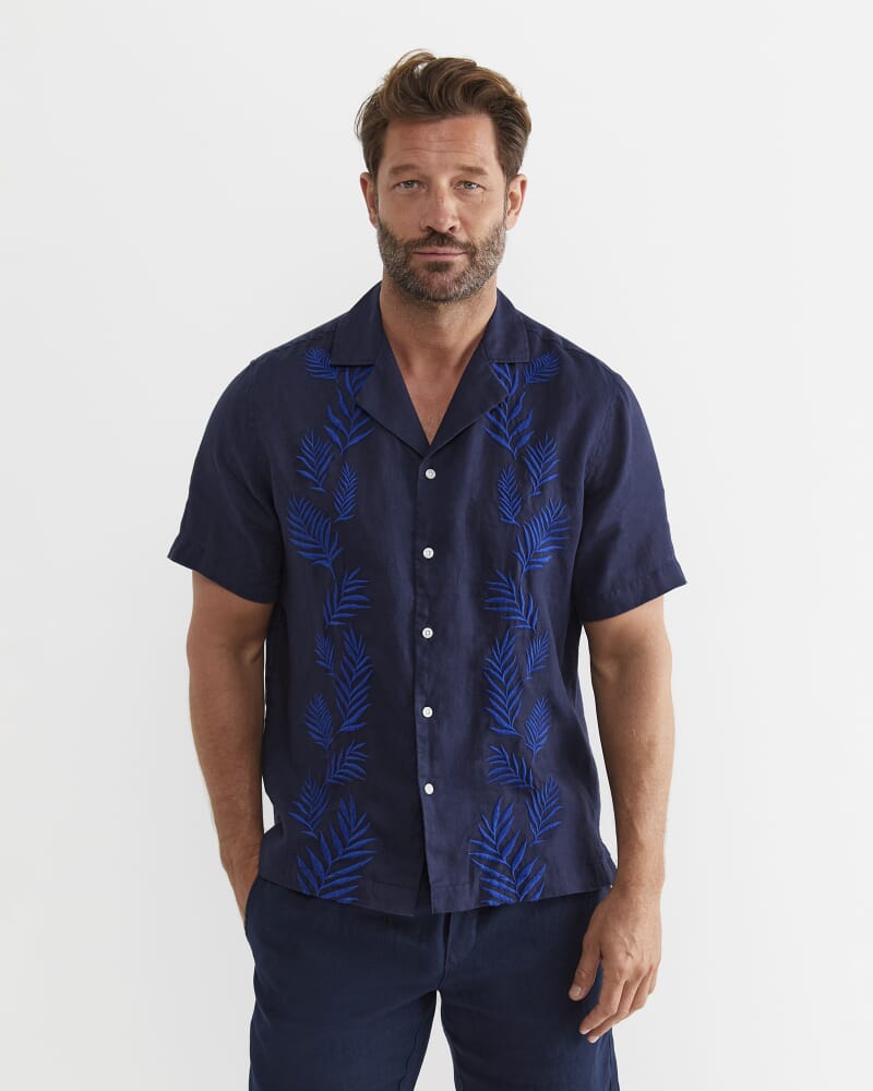 Toohey Short Sleeve Linen Shirt in NAVY