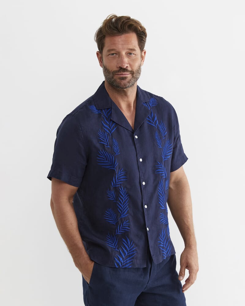 Toohey Short Sleeve Linen Shirt in NAVY
