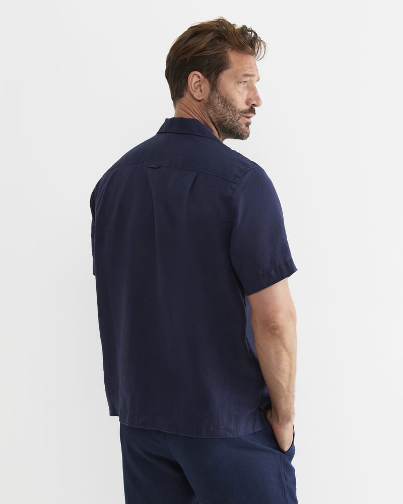 Toohey Short Sleeve Linen Shirt in NAVY