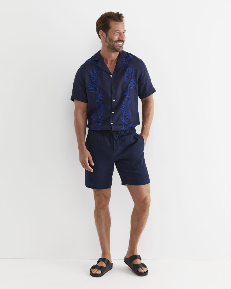 Toohey Short Sleeve Linen Shirt in NAVY