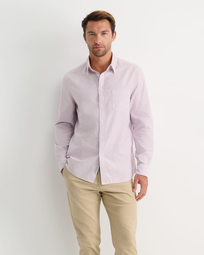 Oxford Stripe Long Sleeve Shirt in FIG