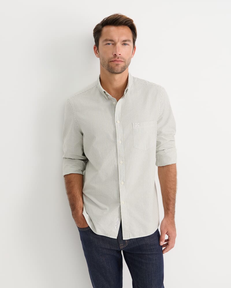 Oxford Stripe Long Sleeve Shirt in KHAKI