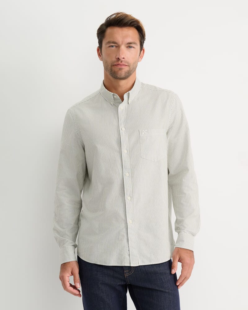 Oxford Stripe Long Sleeve Shirt in KHAKI