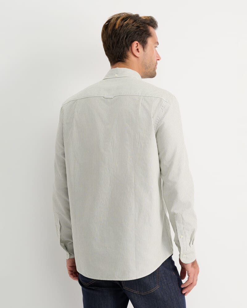 Oxford Stripe Long Sleeve Shirt in KHAKI