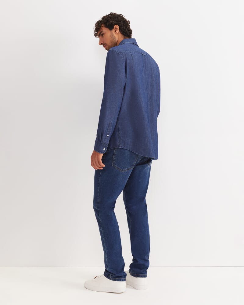 Long Sleeve Denim Shirt in MID WASH