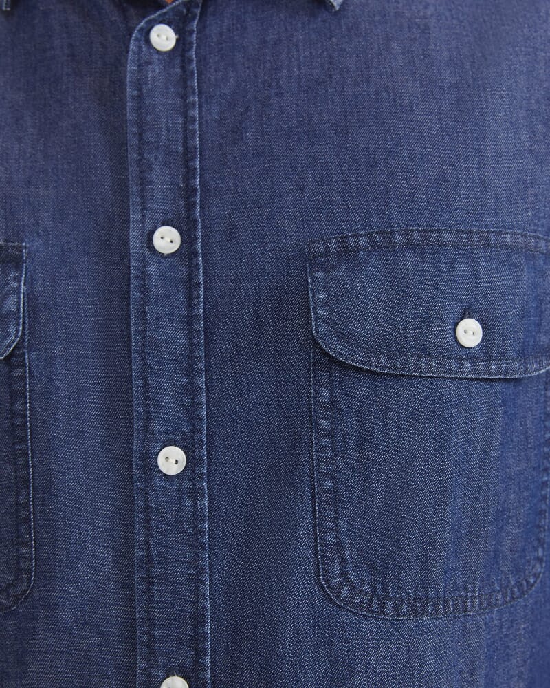 Long Sleeve Denim Shirt in MID WASH