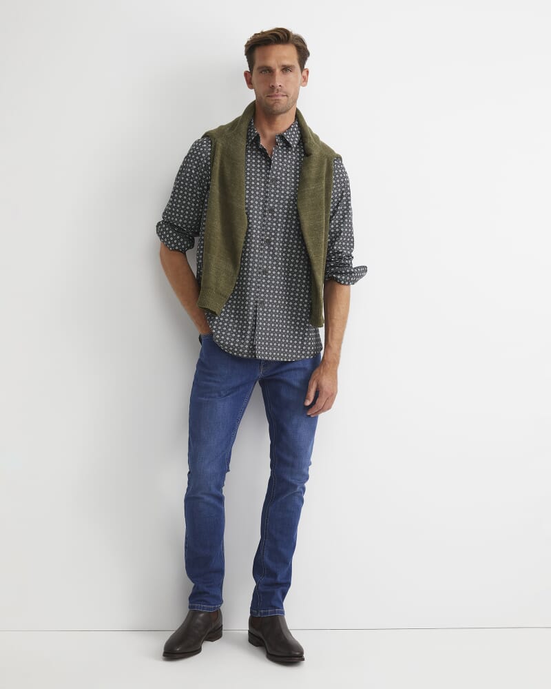 William Long Sleeve Print Shirt in KHAKI