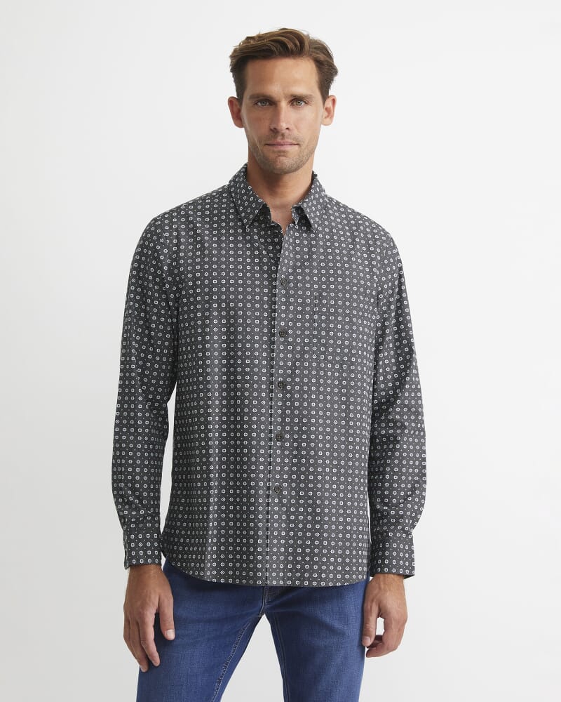 William Long Sleeve Print Shirt in KHAKI