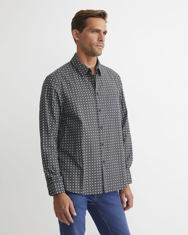 William Long Sleeve Print Shirt in KHAKI
