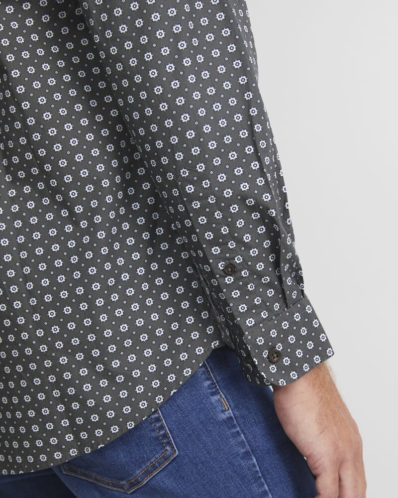 William Long Sleeve Print Shirt in KHAKI