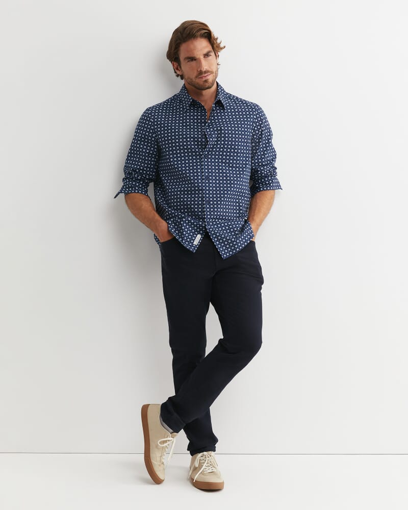 William Long Sleeve Print Shirt in NAVY