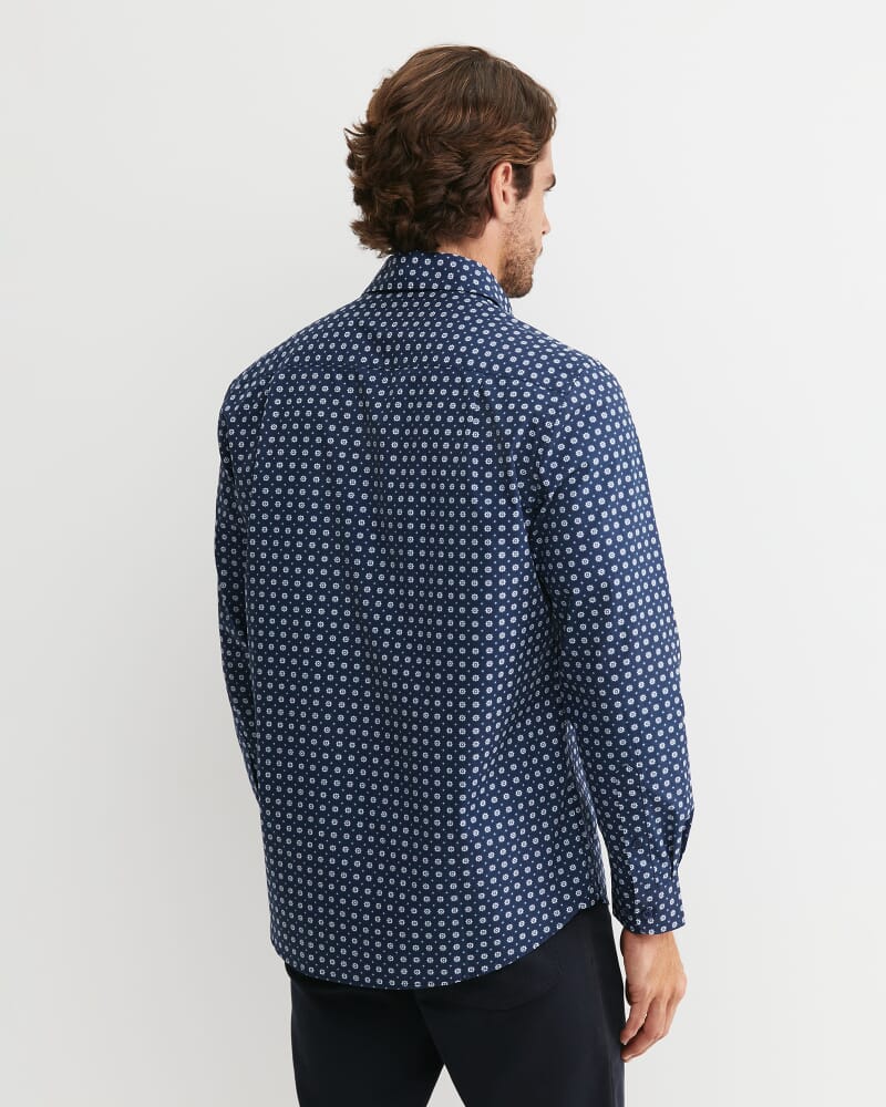 William Long Sleeve Print Shirt in NAVY