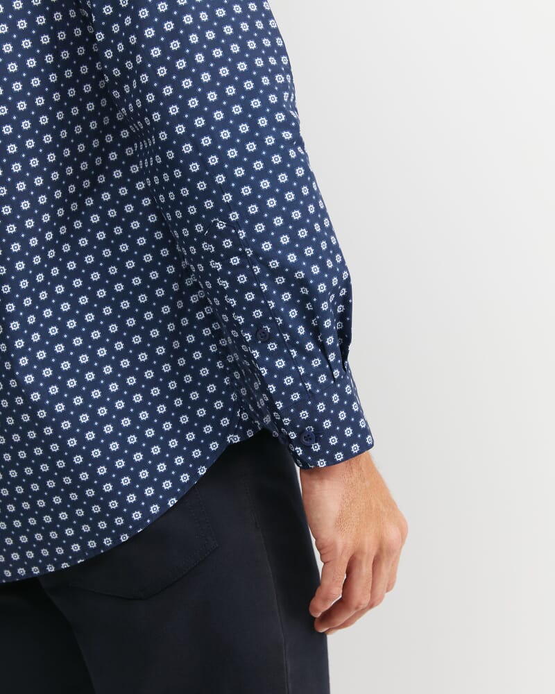 William Long Sleeve Print Shirt in NAVY