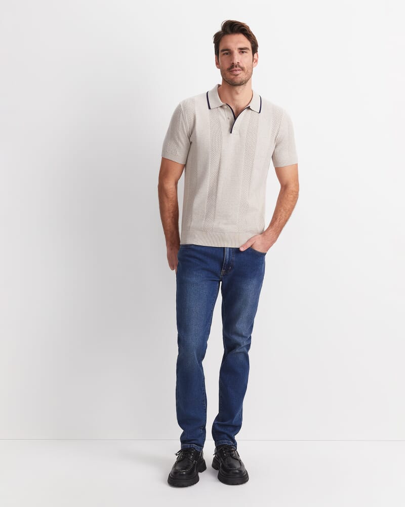 Luka Short Sleeve Knit Polo in NATURAL
