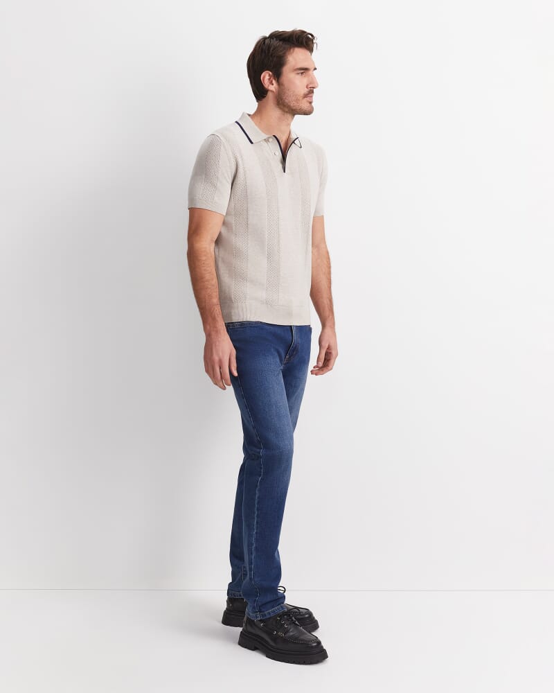 Luka Short Sleeve Knit Polo in NATURAL