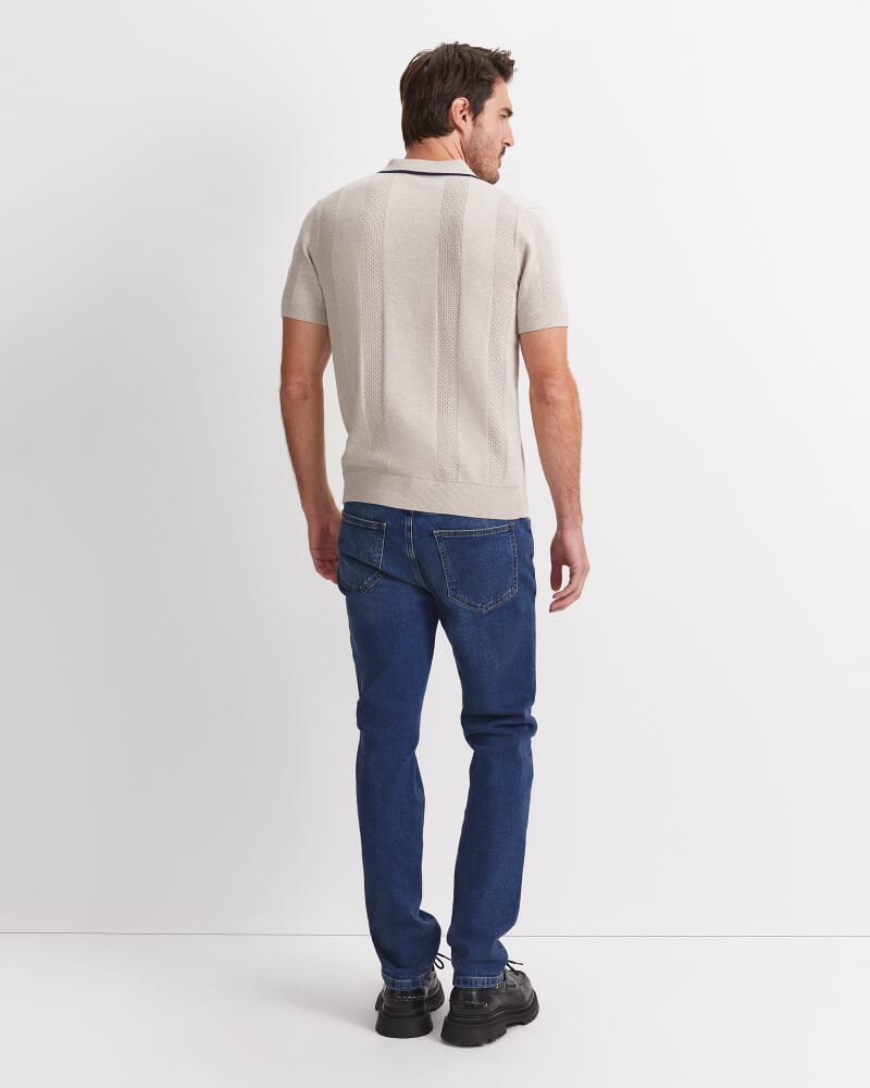 Luka Short Sleeve Knit Polo in NATURAL