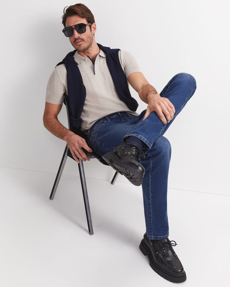 Luka Short Sleeve Knit Polo in NATURAL