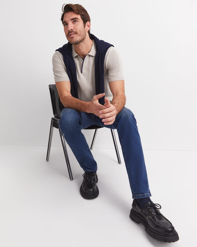 Luka Short Sleeve Knit Polo in NATURAL