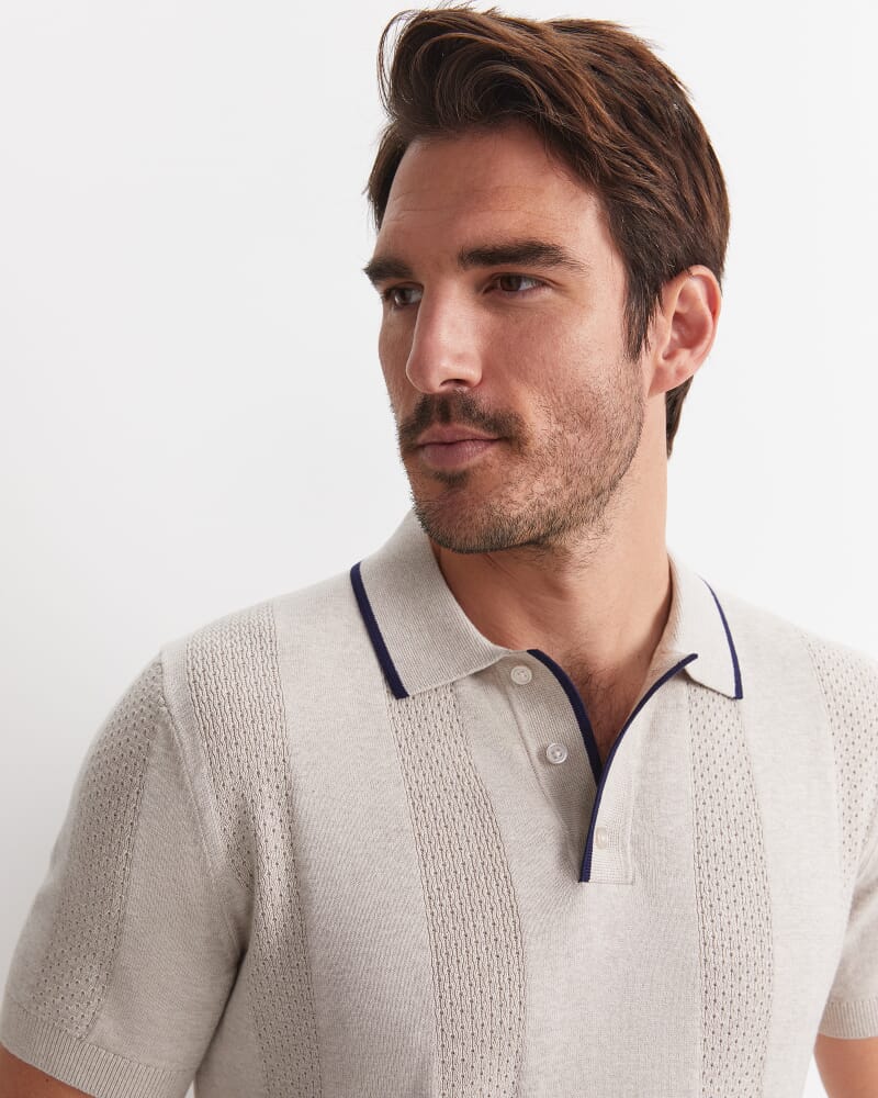 Luka Short Sleeve Knit Polo in NATURAL