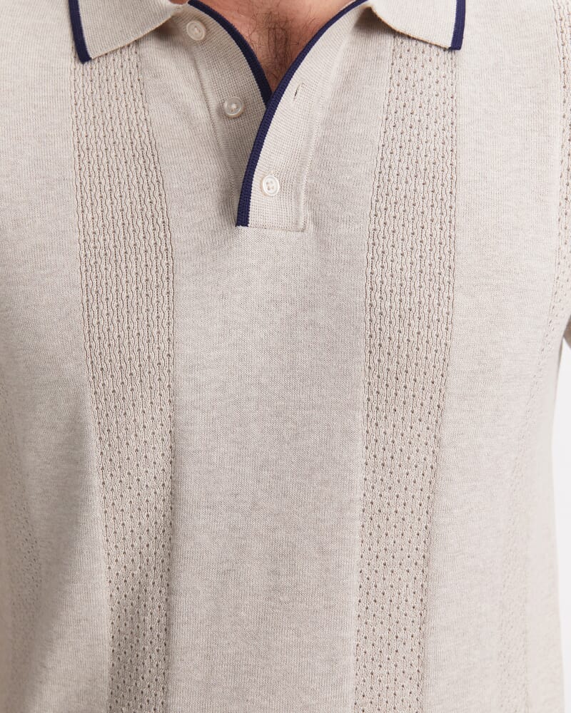 Luka Short Sleeve Knit Polo in NATURAL