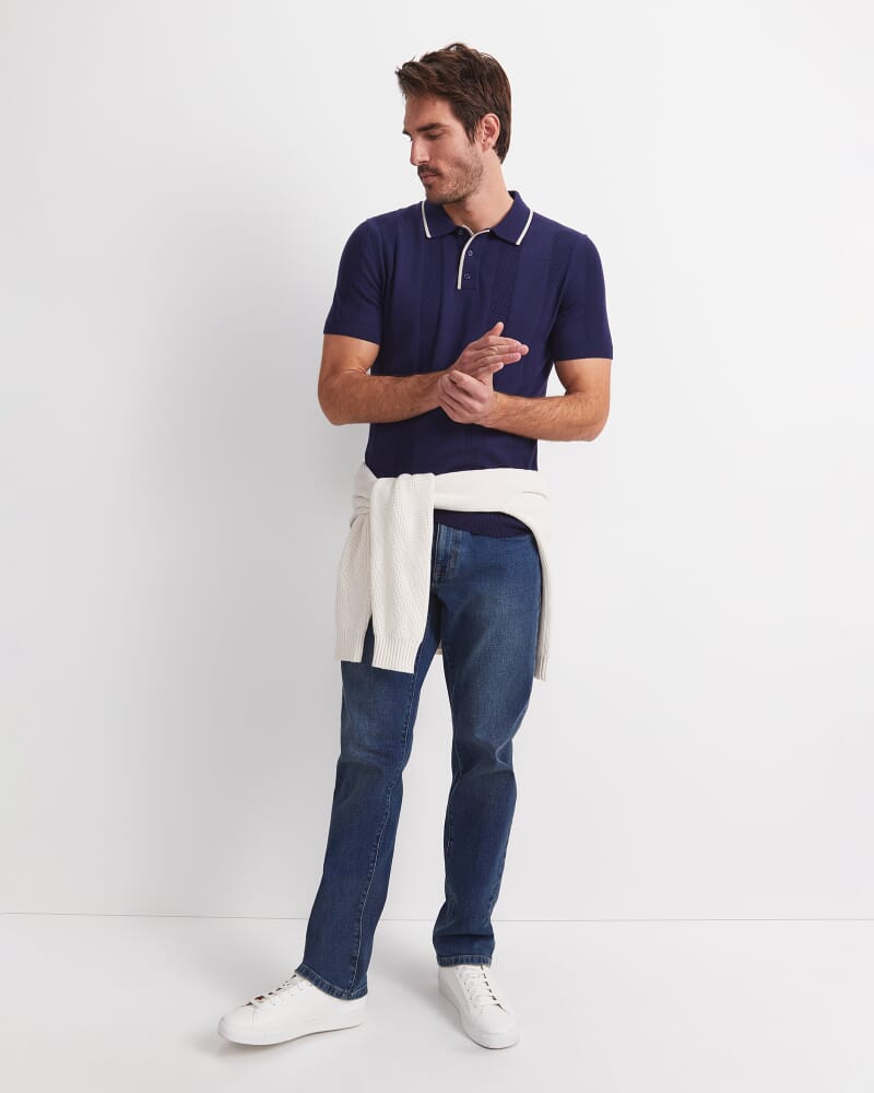 Luka Short Sleeve Knit Polo in NAVY