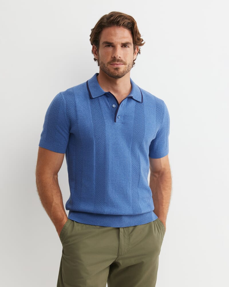 Luka Short Sleeve Knit Polo in SMOKE BLUE