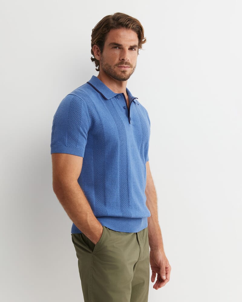 Luka Short Sleeve Knit Polo in SMOKE BLUE