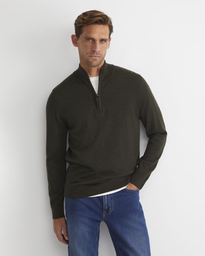 Henry Merino Quarter Zip Knit in DARK KHAKI
