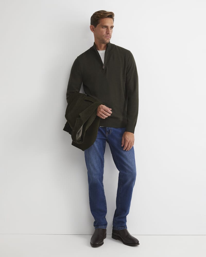 Henry Merino Quarter Zip Knit in DARK KHAKI