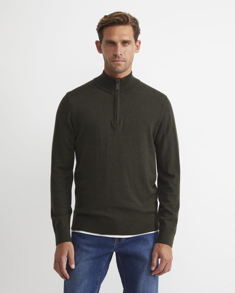 Henry Merino Quarter Zip Knit in DARK KHAKI