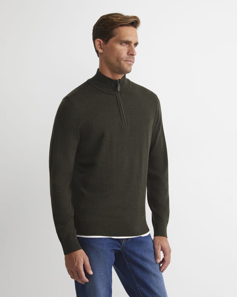 Henry Merino Quarter Zip Knit in DARK KHAKI