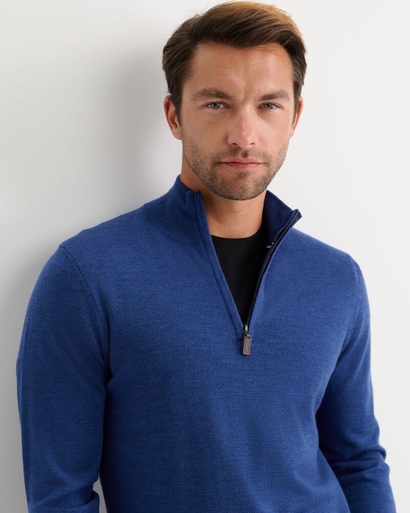 Henry Merino Quarter Zip Knit in LAPIS