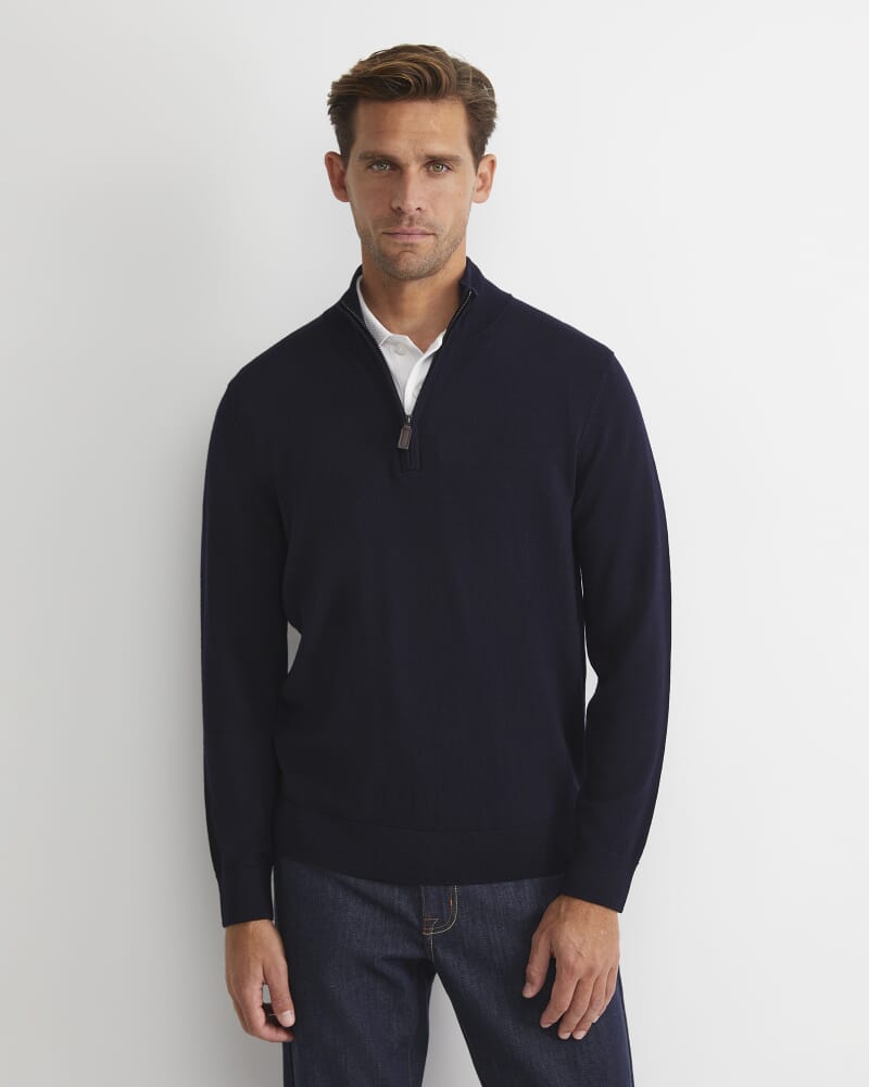 Henry Merino Quarter Zip Knit in NAVY