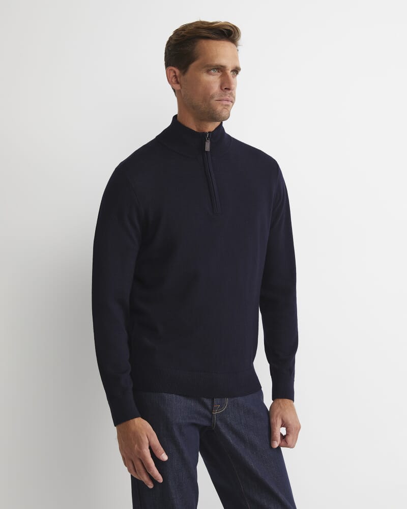 Henry Merino Quarter Zip Knit in NAVY