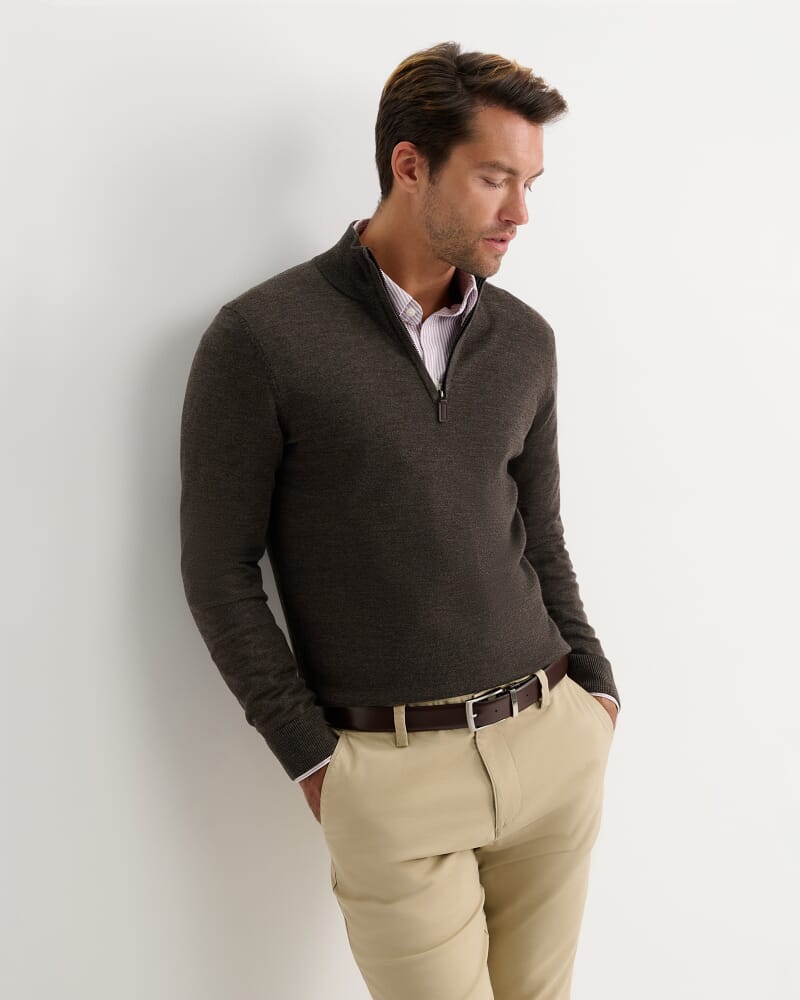 Henry Merino Quarter Zip Knit in TRUFFLE