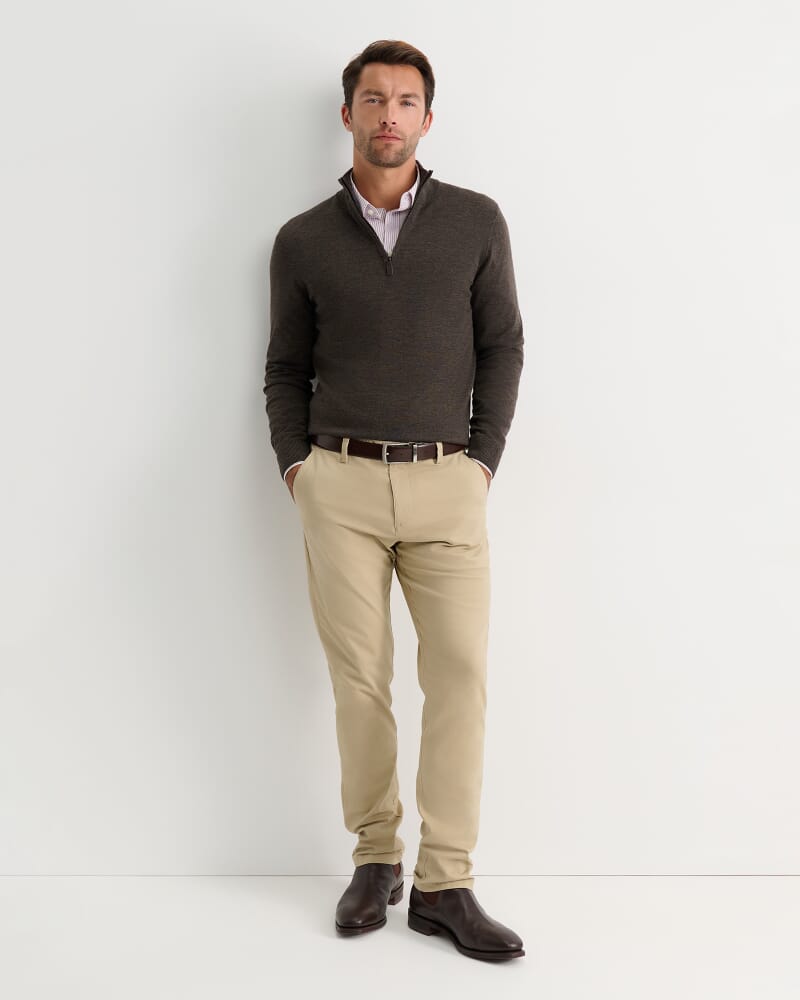 Henry Merino Quarter Zip Knit in TRUFFLE