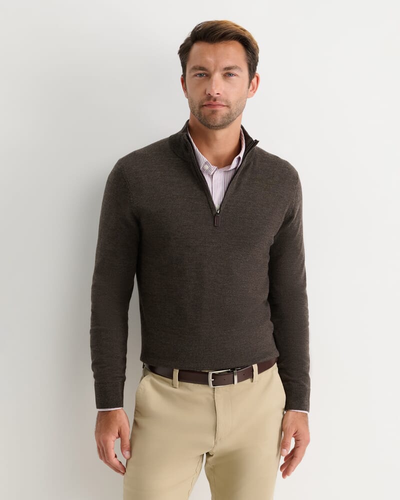 Henry Merino Quarter Zip Knit in TRUFFLE