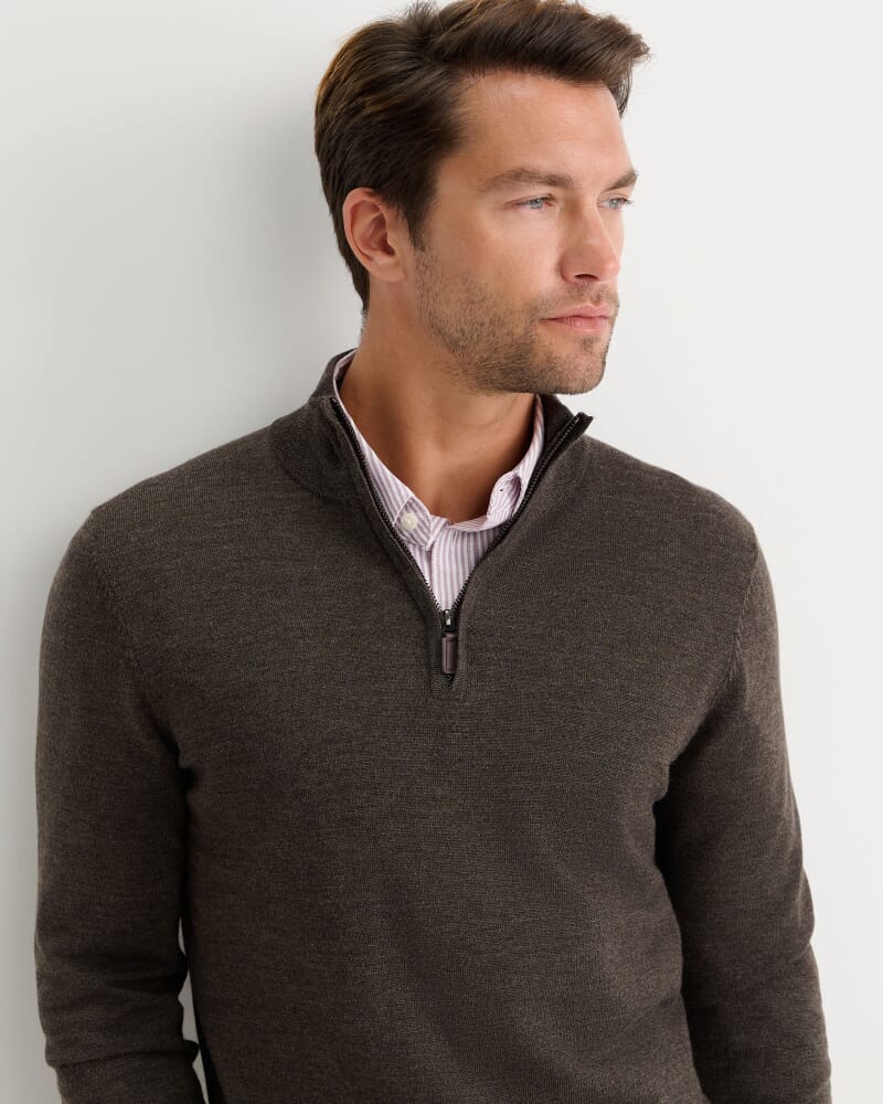 Henry Merino Quarter Zip Knit in TRUFFLE