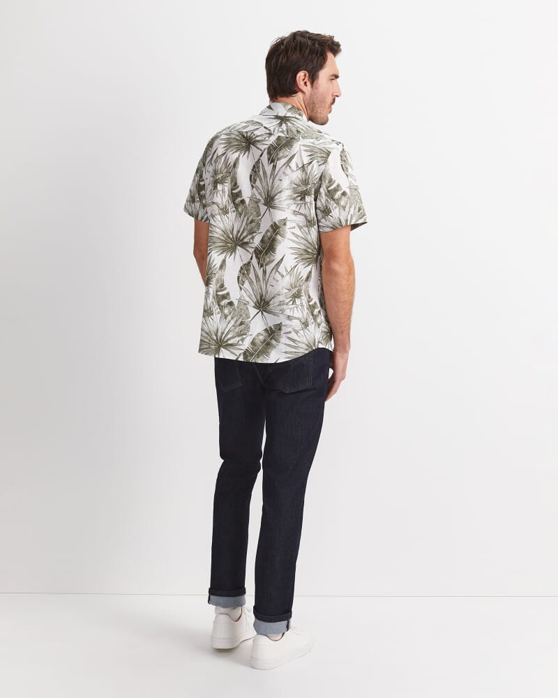 Cecile Palm Print Short Sleeve Shirt in KHAKI/WHITE