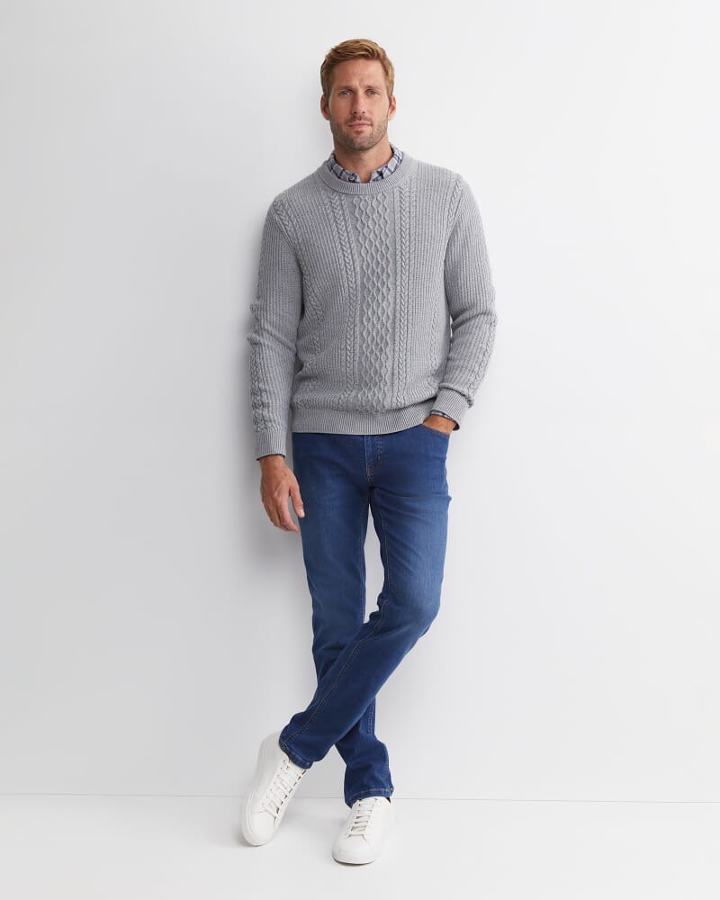 Joshua Cable Crew Knit in GREY MELANGE