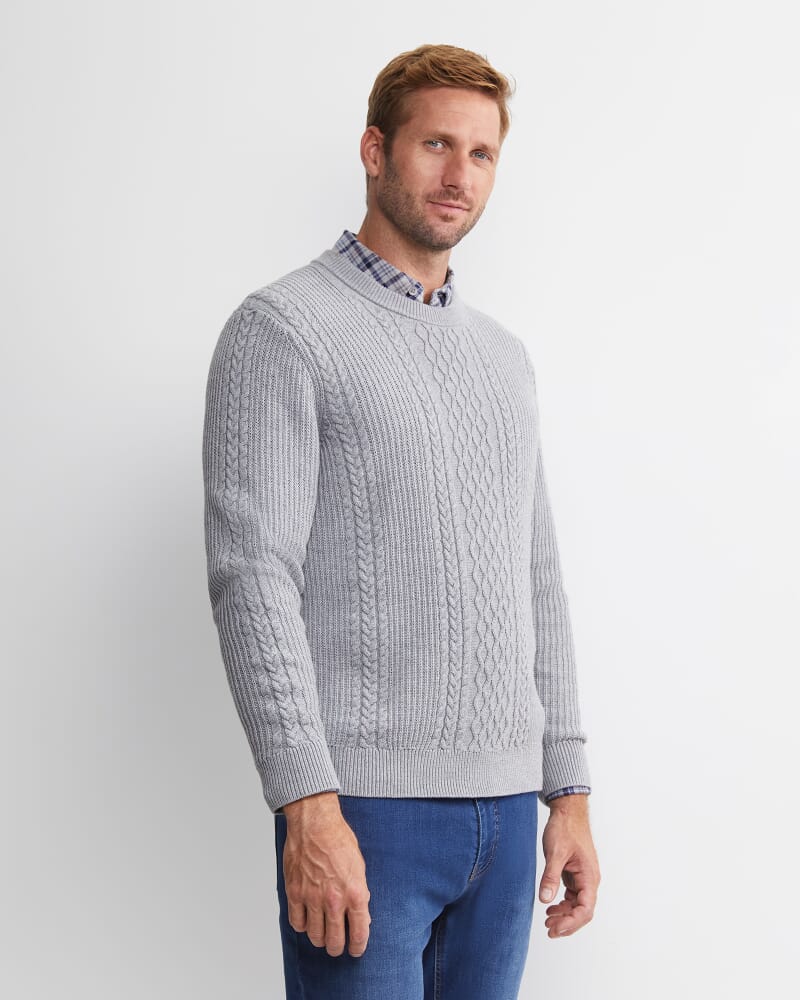 Joshua Cable Crew Knit in GREY MELANGE