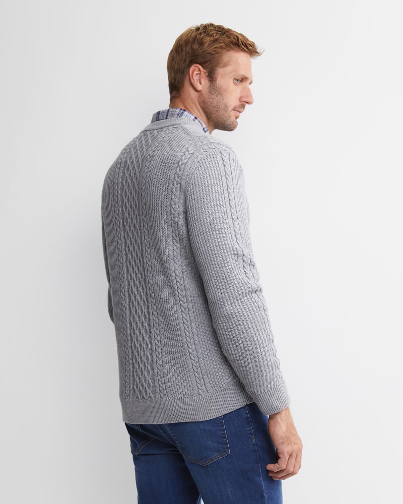 Joshua Cable Crew Knit in GREY MELANGE