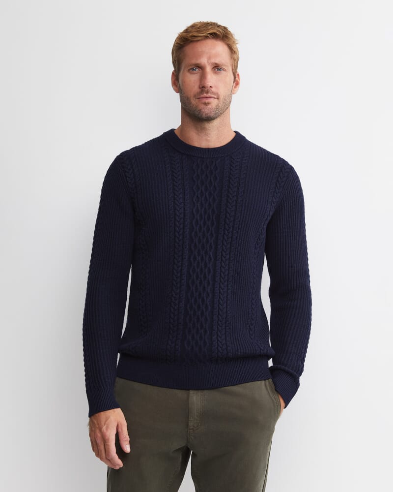 Joshua Cable Crew Knit in NAVY MELANGE