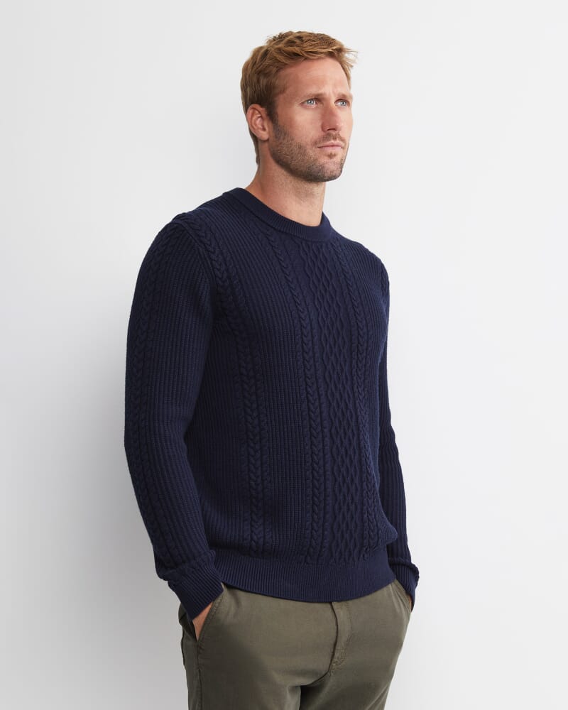 Joshua Cable Crew Knit in NAVY MELANGE