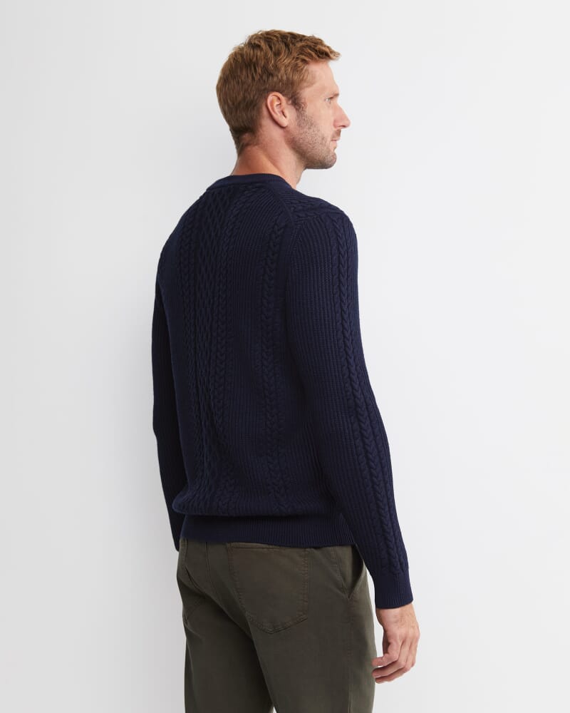 Joshua Cable Crew Knit in NAVY MELANGE