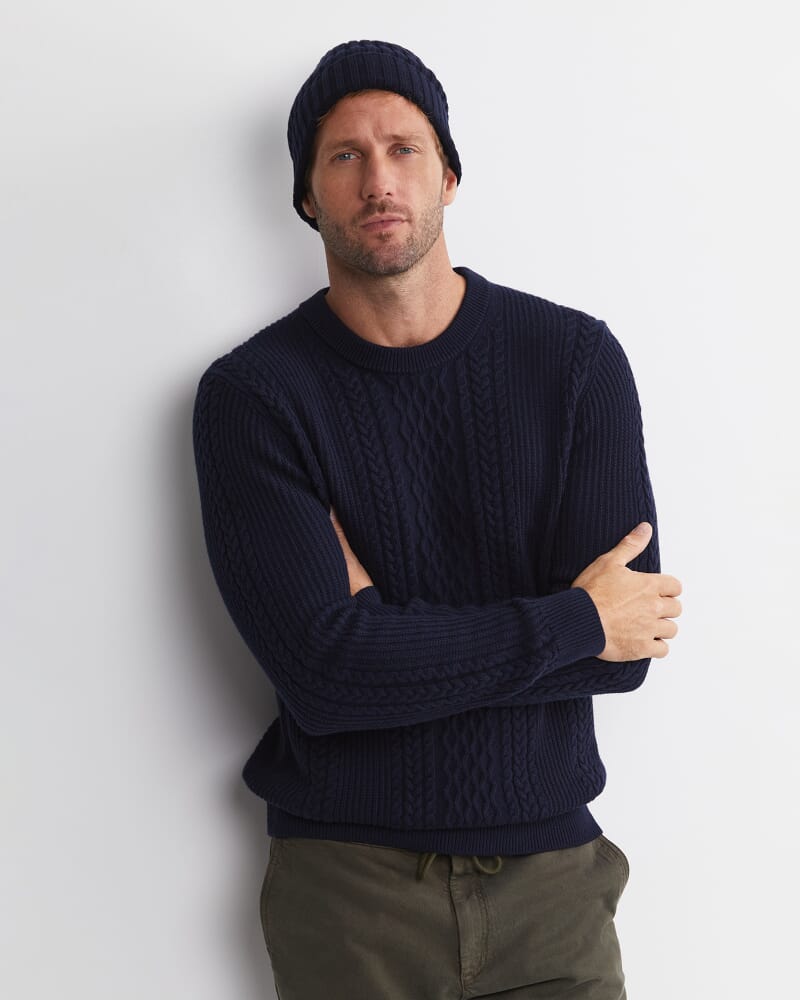 Joshua Cable Crew Knit in NAVY MELANGE